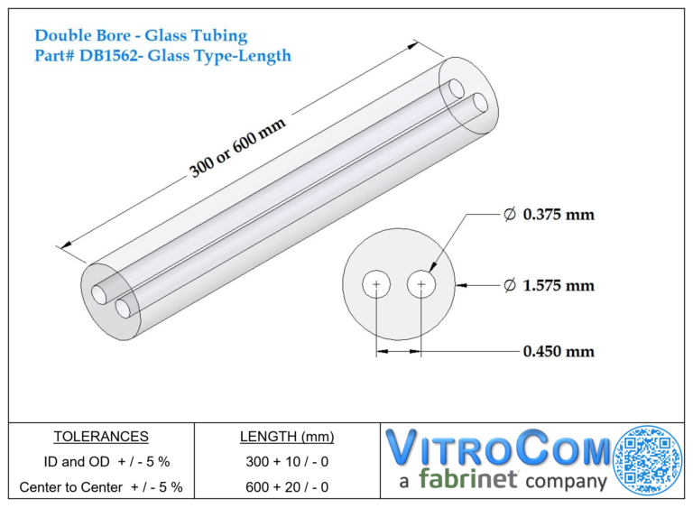Double Bore Tubing, Bore ID 0.375mm, OD 1.575mm