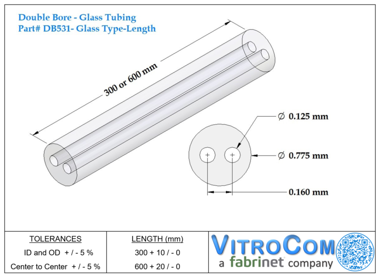Double Bore Tubing, Bore ID 0.125mm, OD 0.775mm